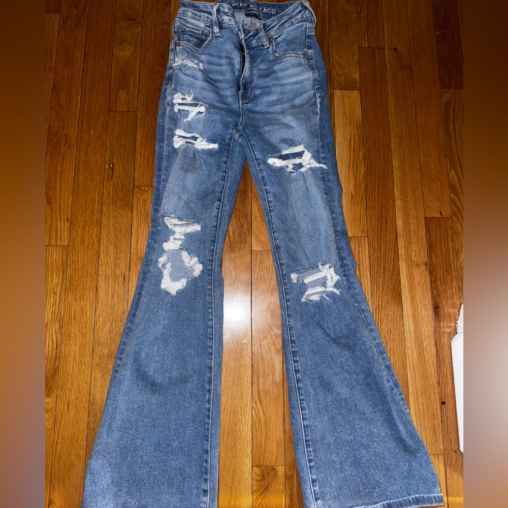 American Eagle Outfitters Blue Flare Wide Leg Jeans